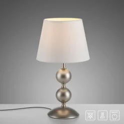 LED Tischleuchte bronze creme weißer Stoffdschirm Schnurschalter