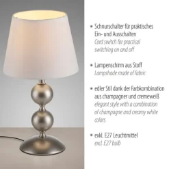 LED Tischleuchte bronze creme weißer Stoffdschirm Schnurschalter