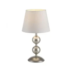 LED Tischleuchte bronze creme weißer Stoffdschirm Schnurschalter