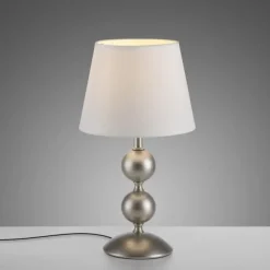 LED Tischleuchte bronze creme weißer Stoffdschirm Schnurschalter