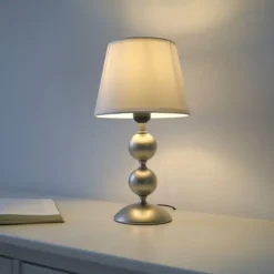 LED Tischleuchte bronze creme weißer Stoffdschirm Schnurschalter