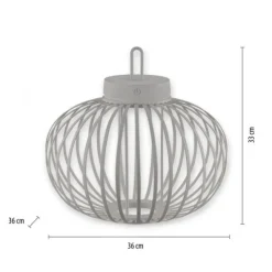 LED Tischleuchte D=36cm greige Akkulampe USB IP44 dimmbar per Touch