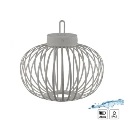 LED Tischleuchte D=36cm greige Akkulampe USB IP44 dimmbar per Touch