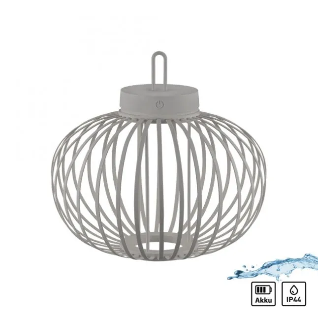 LED Tischleuchte D=36cm greige Akkulampe USB IP44 dimmbar per Touch