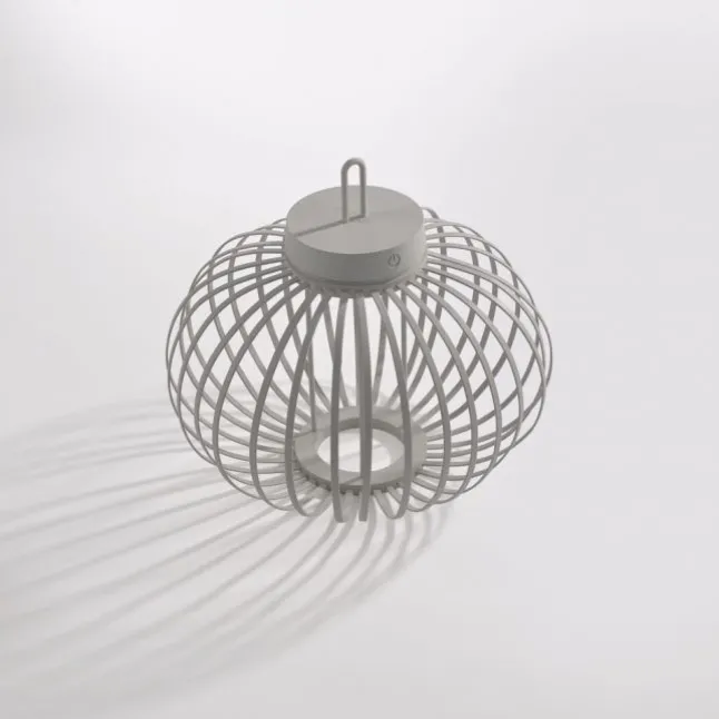 LED Tischleuchte D=36cm greige Akkulampe USB IP44 dimmbar per Touch