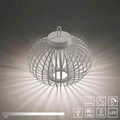 LED Tischleuchte D=36cm greige Akkulampe USB IP44 dimmbar per Touch