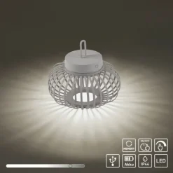 LED Tischleuchte D=25cm greige Akkulampe USB IP44 dimmbar per Touch