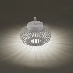 LED Tischleuchte D=25cm greige Akkulampe USB IP44 dimmbar per Touch