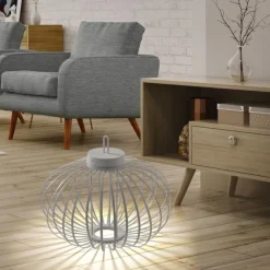 LED Tischleuchte D=46cm greige Akkulampe USB IP44 dimmbar per Touch