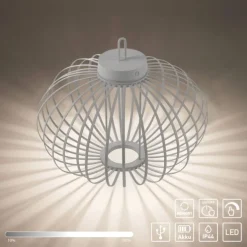 LED Tischleuchte D=46cm greige Akkulampe USB IP44 dimmbar per Touch