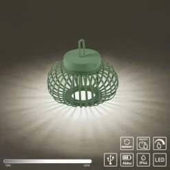 LED Tischleuchte D=25cm grün Akkulampe USB IP44 dimmbar per Touch