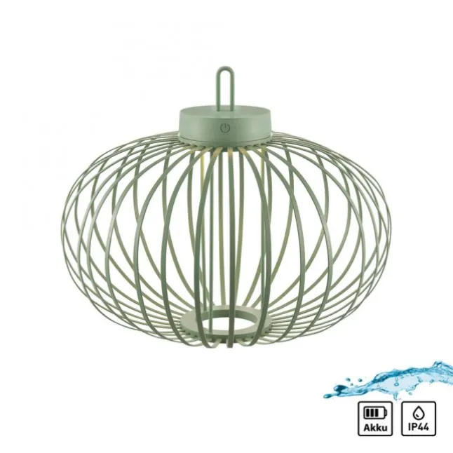 LED Tischleuchte D=46cm grün Akkulampe USB IP44 dimmbar per Touch