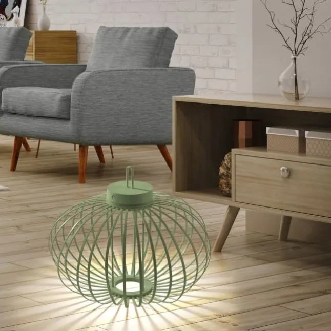 LED Tischleuchte D=46cm grün Akkulampe USB IP44 dimmbar per Touch
