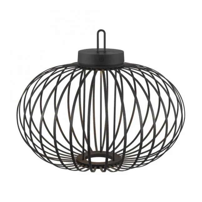 LED Tischleuchte D=46cm schwarz Akkulampe USB IP44 dimmbar per Touch
