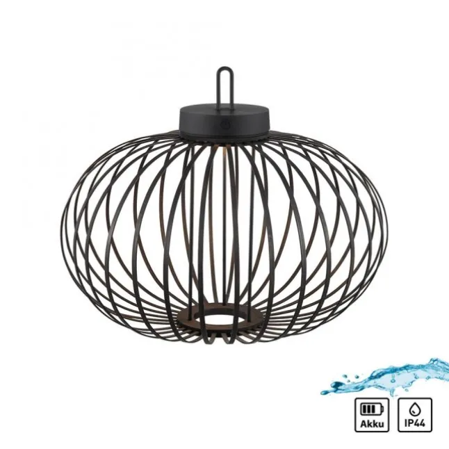LED Tischleuchte D=46cm schwarz Akkulampe USB IP44 dimmbar per Touch