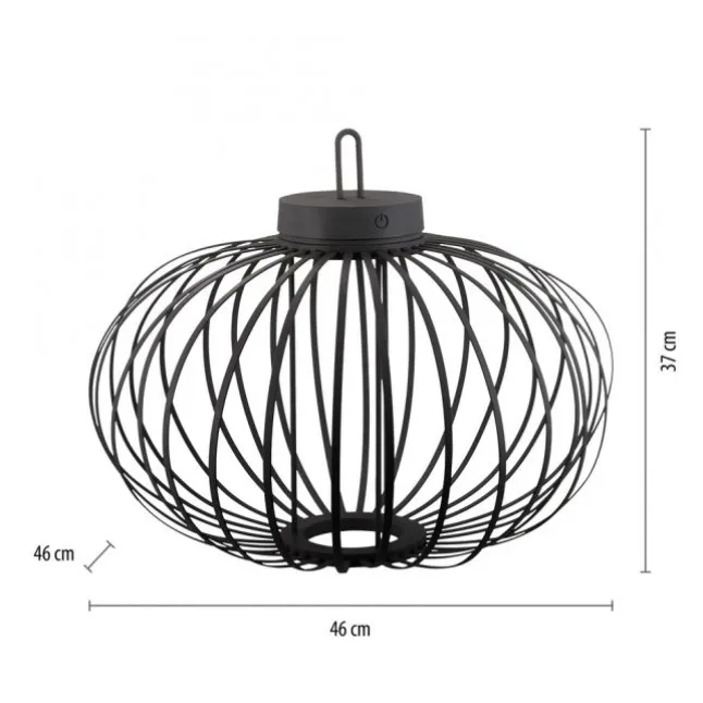 LED Tischleuchte D=46cm schwarz Akkulampe USB IP44 dimmbar per Touch