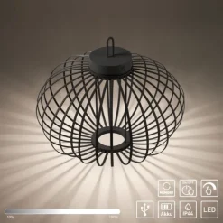 LED Tischleuchte D=46cm schwarz Akkulampe USB IP44 dimmbar per Touch