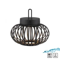 LED Tischleuchte D=25cm schwarz Akkulampe USB IP44 dimmbar per Touch