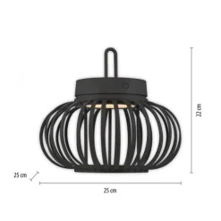 LED Tischleuchte D=25cm schwarz Akkulampe USB IP44 dimmbar per Touch