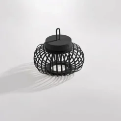 LED Tischleuchte D=25cm schwarz Akkulampe USB IP44 dimmbar per Touch