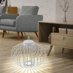 LED Tischleuchte D=46cm weiß Akkulampe USB IP44 dimmbar per Touch