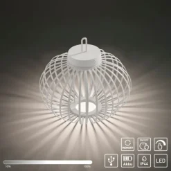LED Tischleuchte D=36cm weiß Akkulampe USB IP44 dimmbar per Touch