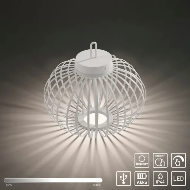 LED Tischleuchte D=36cm weiß Akkulampe USB IP44 dimmbar per Touch
