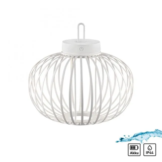 LED Tischleuchte D=36cm weiß Akkulampe USB IP44 dimmbar per Touch
