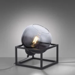 LED Tischleuchte 1 flammig schwarz Rauchglas modern Wohnlampe