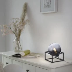 LED Tischleuchte 1 flammig schwarz Rauchglas modern Wohnlampe