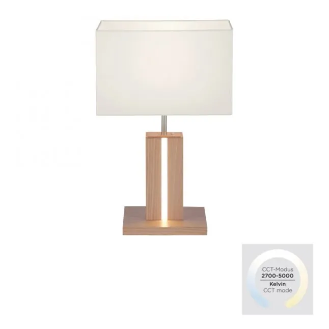 LED-Tischleuchte, Holzdekor, CCT Farbmanagement, dimmbar, Wippschalter