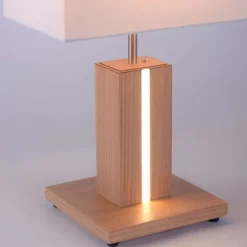 LED-Tischleuchte, Holzdekor, CCT Farbmanagement, dimmbar, Wippschalter