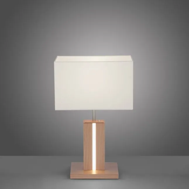 LED-Tischleuchte, Holzdekor, CCT Farbmanagement, dimmbar, Wippschalter