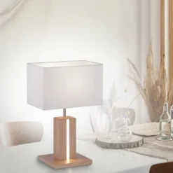 LED-Tischleuchte, Holzdekor, CCT Farbmanagement, dimmbar, Wippschalter