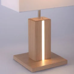 LED-Tischleuchte, Holzdekor, CCT Farbmanagement, dimmbar, Wippschalter