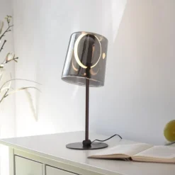 LED Tischleuchte Kaffee Farbe dimmbar per Schnurdimmer Rauchglas