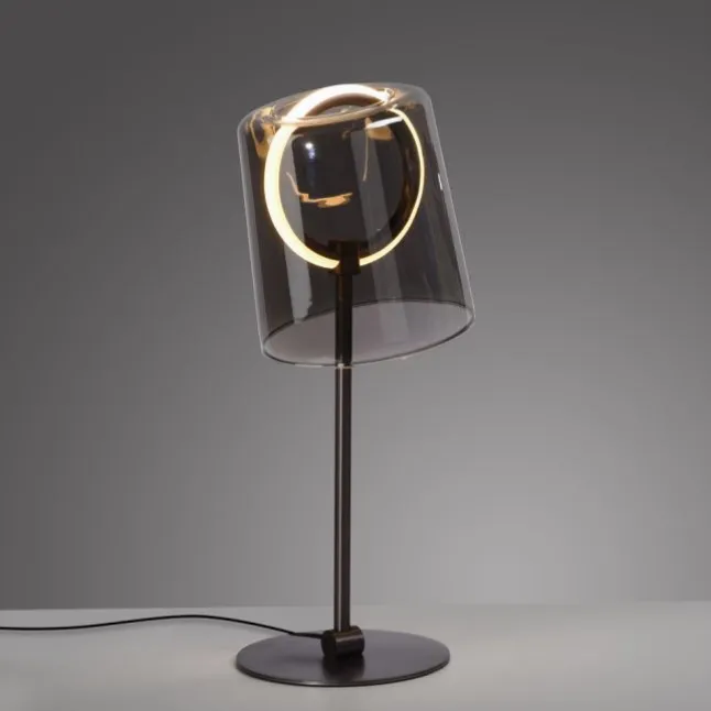 LED Tischleuchte Kaffee Farbe dimmbar per Schnurdimmer Rauchglas