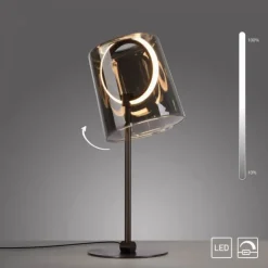 LED Tischleuchte Kaffee Farbe dimmbar per Schnurdimmer Rauchglas