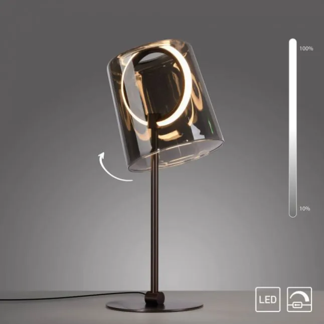 LED Tischleuchte Kaffee Farbe dimmbar per Schnurdimmer Rauchglas