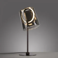 LED Tischleuchte Kaffee Farbe dimmbar per Schnurdimmer Rauchglas