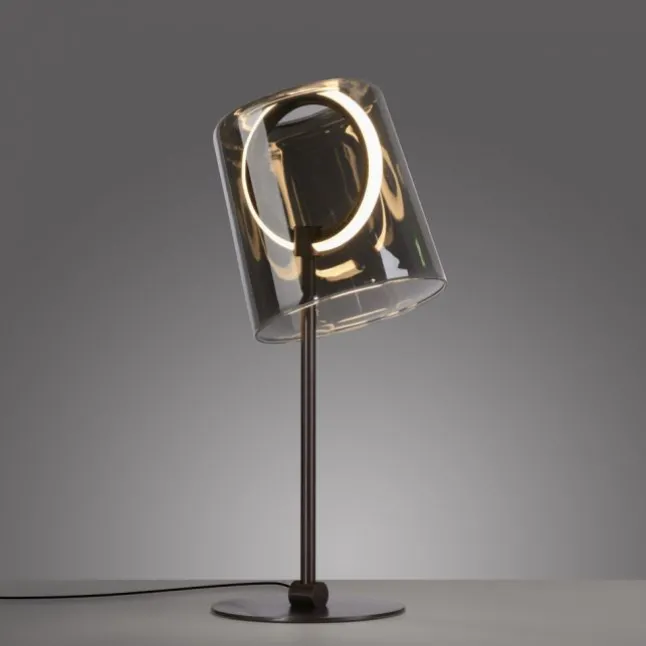 LED Tischleuchte Kaffee Farbe dimmbar per Schnurdimmer Rauchglas