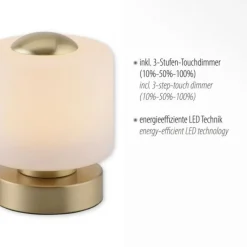 LED Tischleuchte messing farbig rund Touchdimmer zeitloses Design