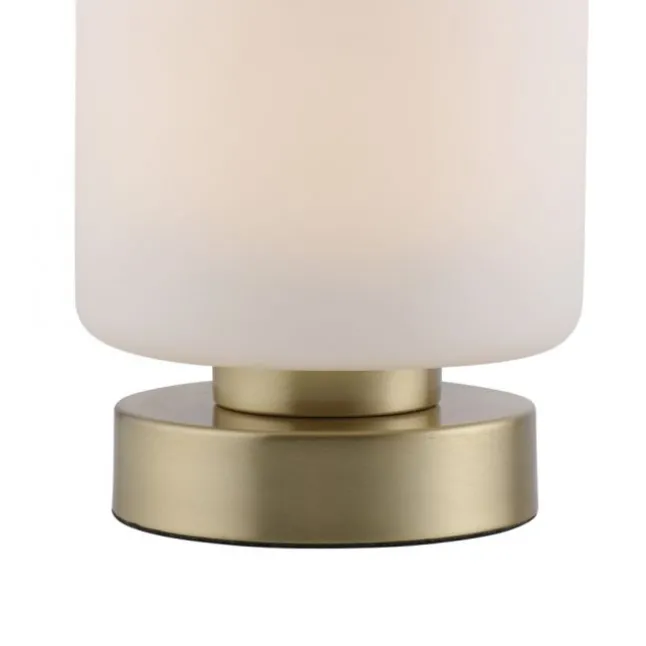 LED Tischleuchte messing farbig rund Touchdimmer zeitloses Design