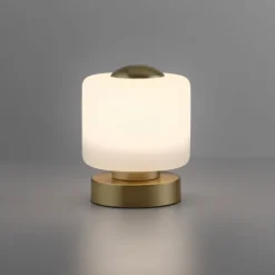 LED Tischleuchte messing farbig rund Touchdimmer zeitloses Design