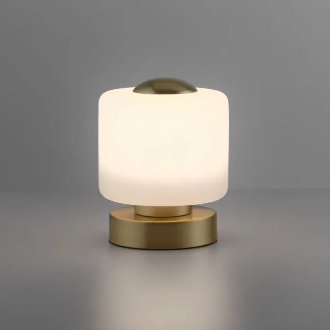 LED Tischleuchte messing farbig rund Touchdimmer zeitloses Design