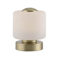 LED Tischleuchte messing farbig rund Touchdimmer zeitloses Design