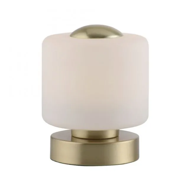 LED Tischleuchte messing farbig rund Touchdimmer zeitloses Design