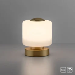 LED Tischleuchte messing farbig rund Touchdimmer zeitloses Design