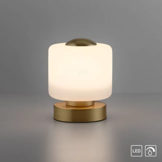 LED Tischleuchte messing farbig rund Touchdimmer zeitloses Design