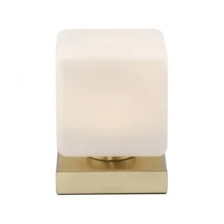 LED Tischleuchte messing farbig Würfelform Touchdimmer zeitloses Design